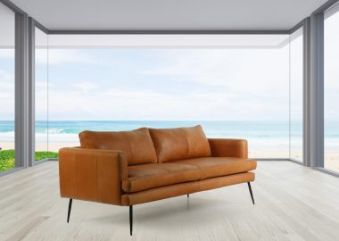 Sea view large living room of luxury summer beach house with big