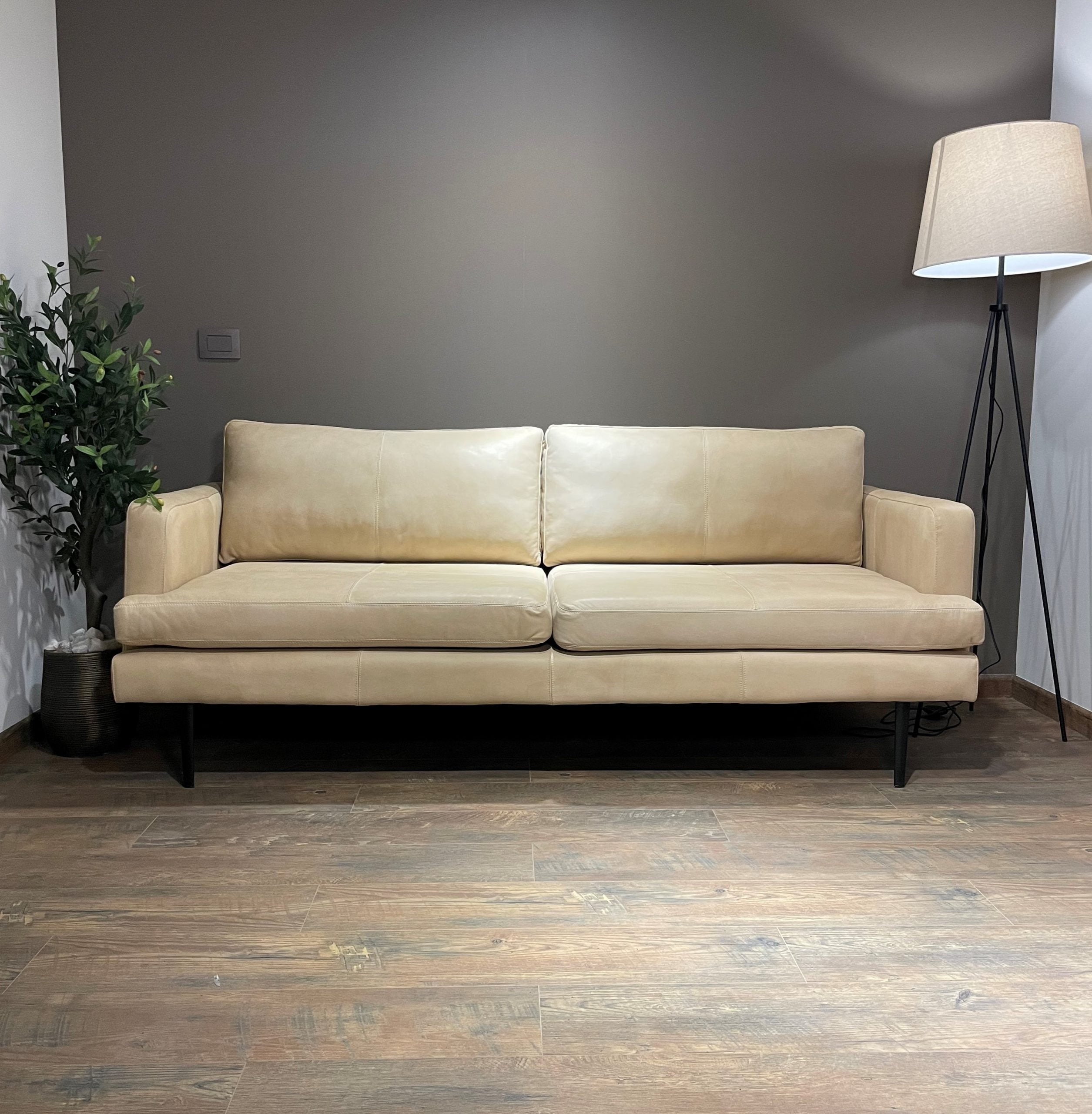 Sofá de Cuero – Slim Sasiori Color Milagro Gris, asiento liso