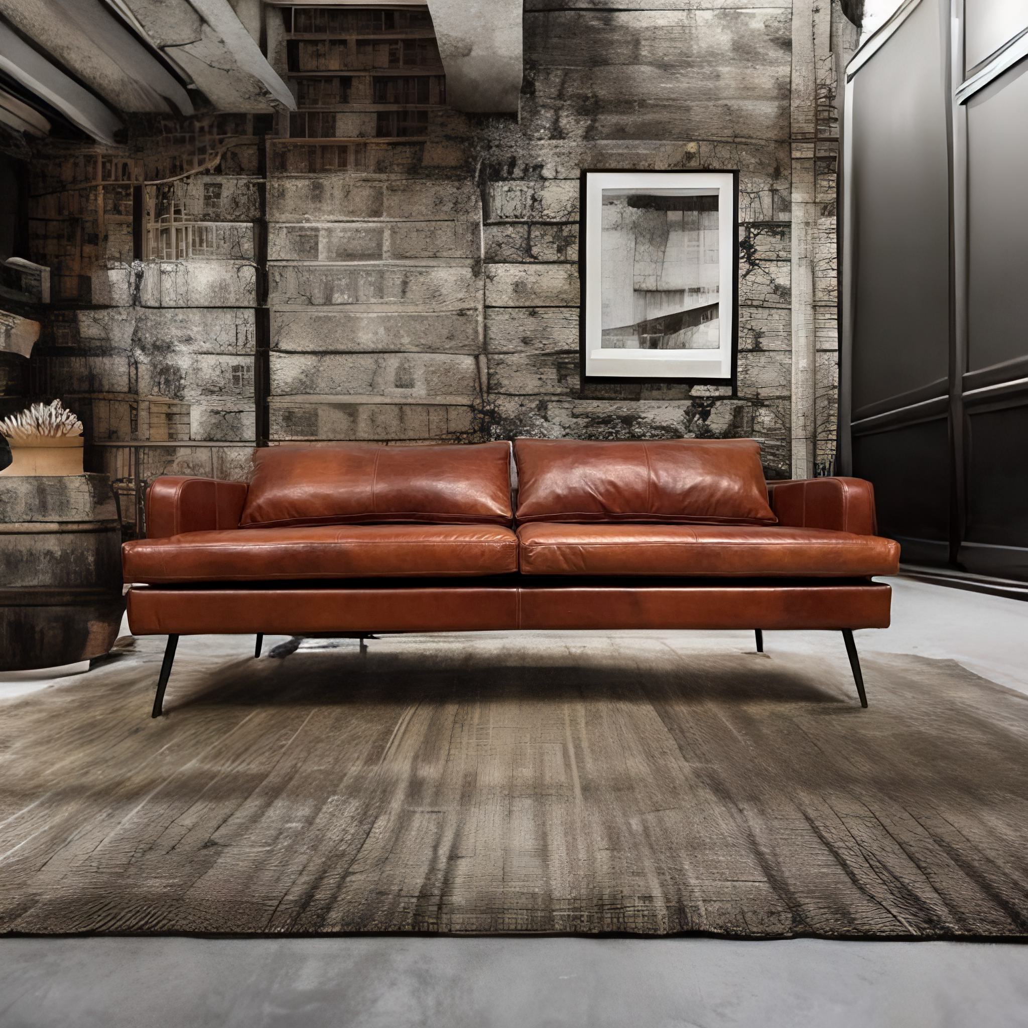 Sofa de Cuero – Slim Sasiori Color Hunter Red Brown, asiento liso, Cuero 100% Natural Uruguayo 8